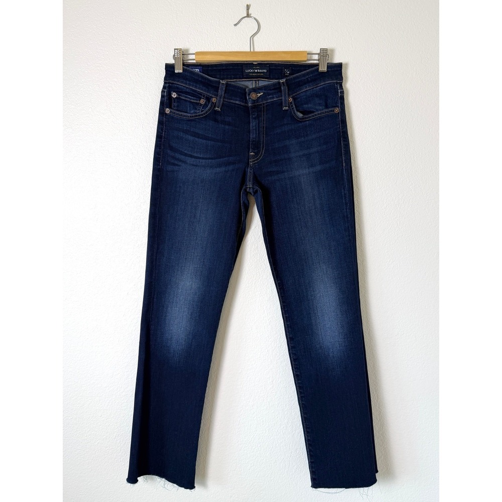 Lucky Brand Sweet Straight Ankle Jeans Immortal‎ Wash Dark Blue Raw Hem 6/28